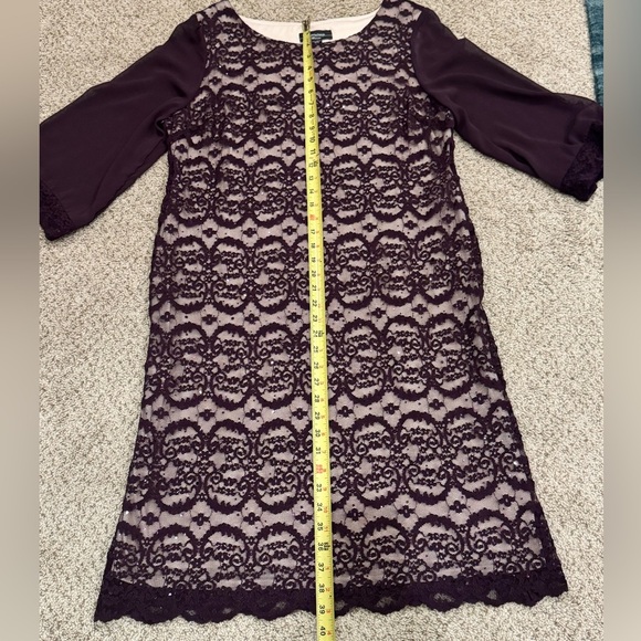 R&M Richards Plum Formal Lace Sequin Floral Sheath Dress 14W Mother of Bride - Picture 9 of 13